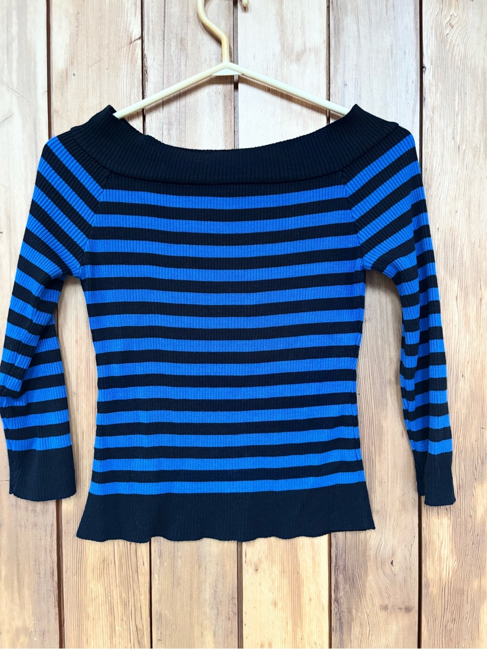 VTG 90s Sirens Off The Shoulder Striped Ribbed Sweater Medium Made in USA